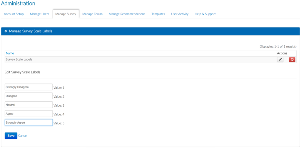 Survey scale label editing